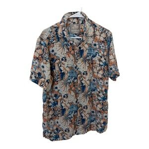 Margaritaville silk linen blend beige Tropical Floral Men's Shirt